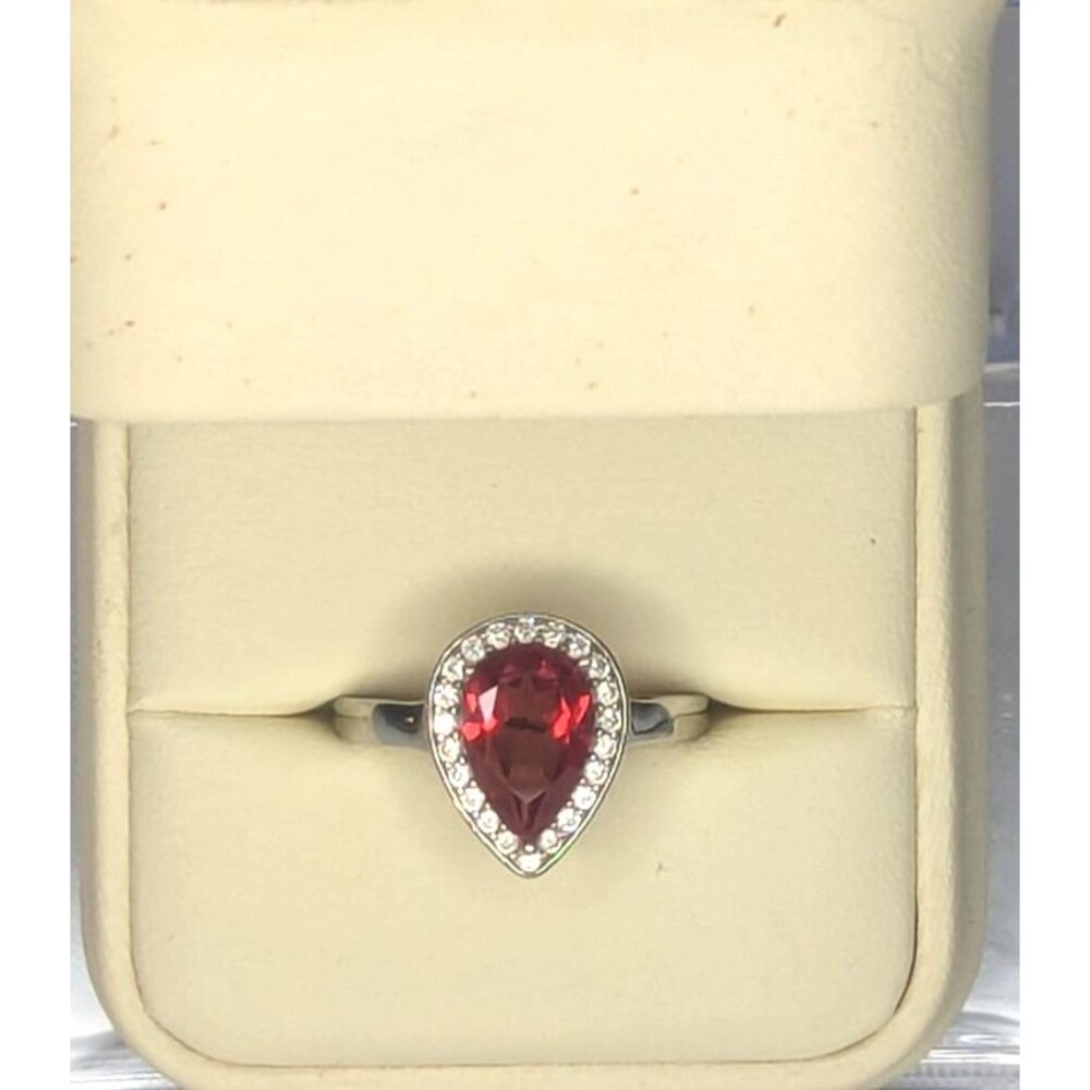 Lab-Created Padparadscha Sapphire Shape Ring - Pear, Red, Size 9.75